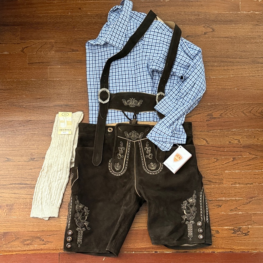 Traditional Brown Lederhosen with Suspenders- Country Maddox